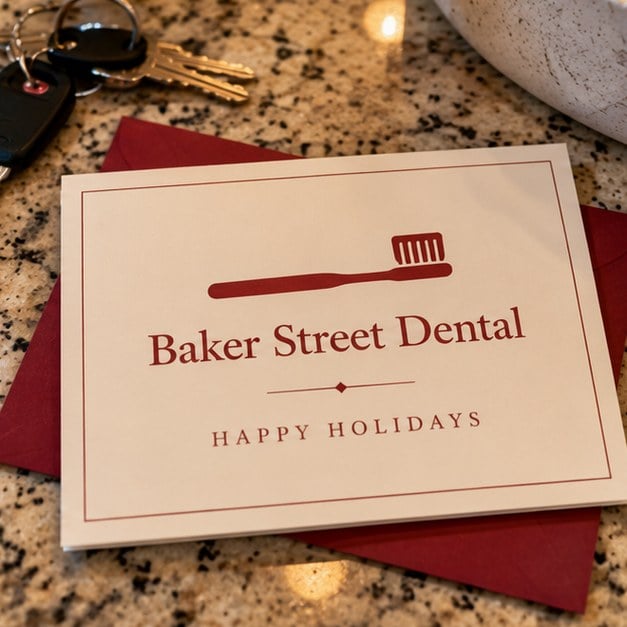 Customer photo of a custom dental holiday postcard